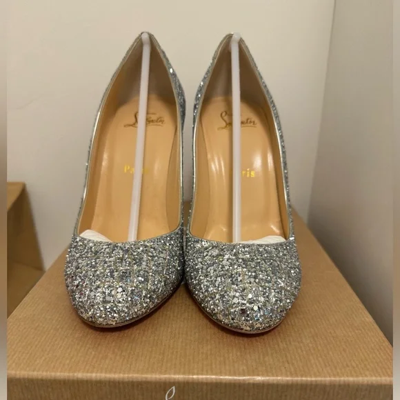 Size 37.5 Louboutin Fifille Silver Sequin - Picture 3 of 6